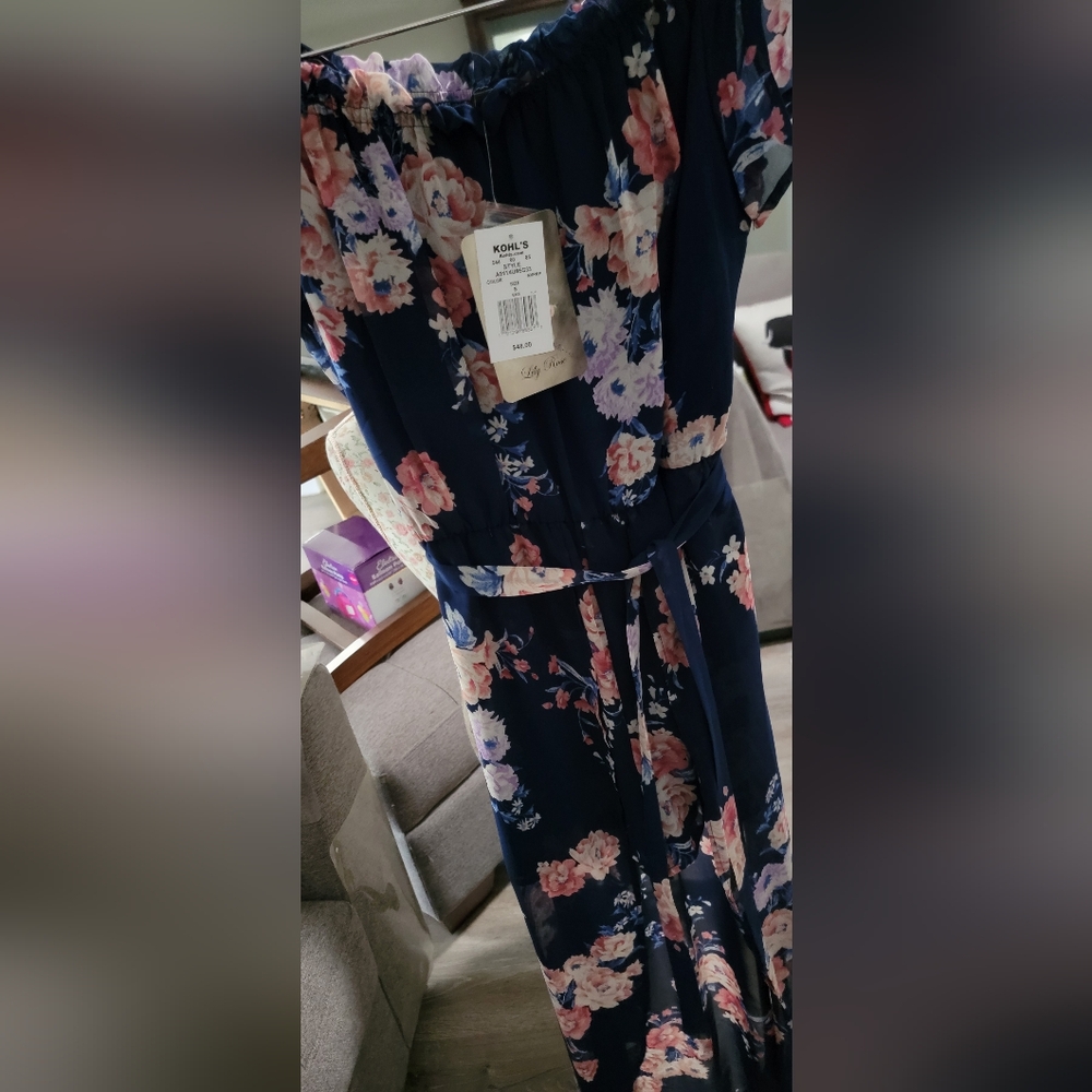 NWT Lily Rose Floral Off-Shoulder Maxi/Romper Dress Size Small - Picture 7 of 7